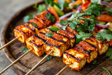 Delicious grilled skewers with flavorful marinated veggies and herbs.