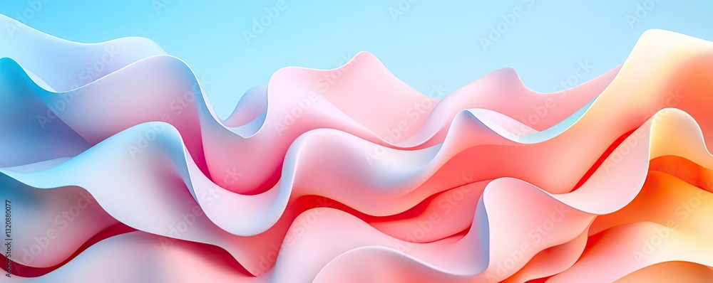 Poster Minimalist graphic design abstract background concept. A vibrant abstract wave pattern in pastel colors against a light background.