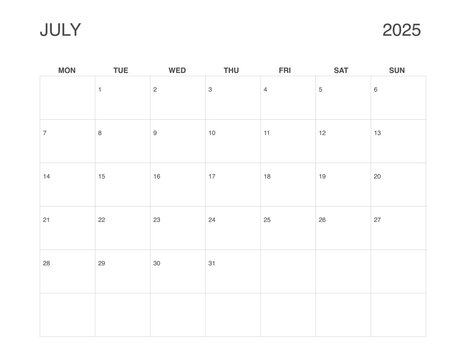 JULY 2025 Letter Size Monthly Calendar, Minimalist Printable Calendar, Dated JULY Planner