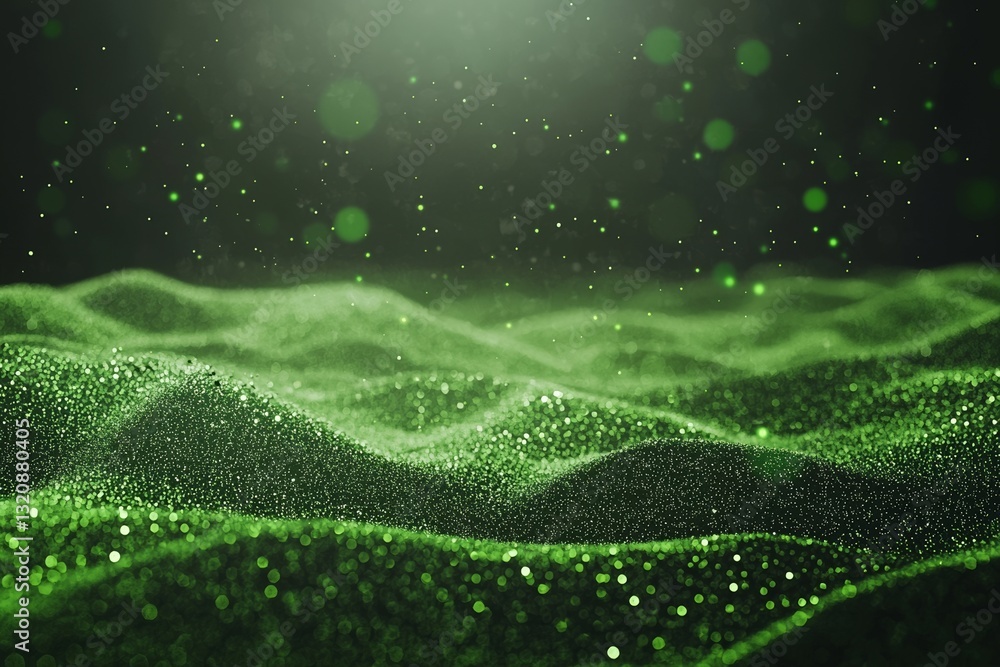 Poster a bokeh is produced by blurred lights and defocused green sparkles in the background