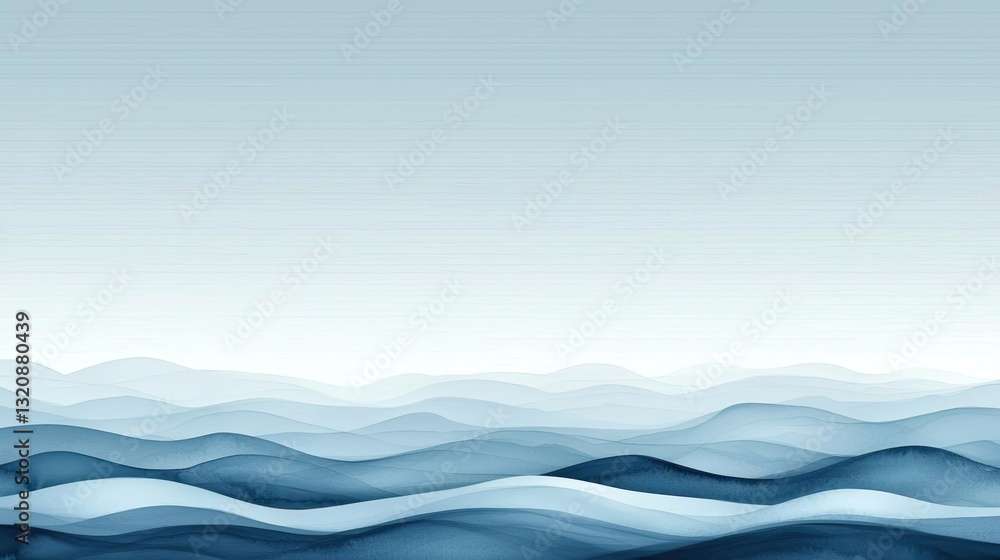 Poster digital watercolor painting abstract background idea. serene waves in tranquil shades of blue create
