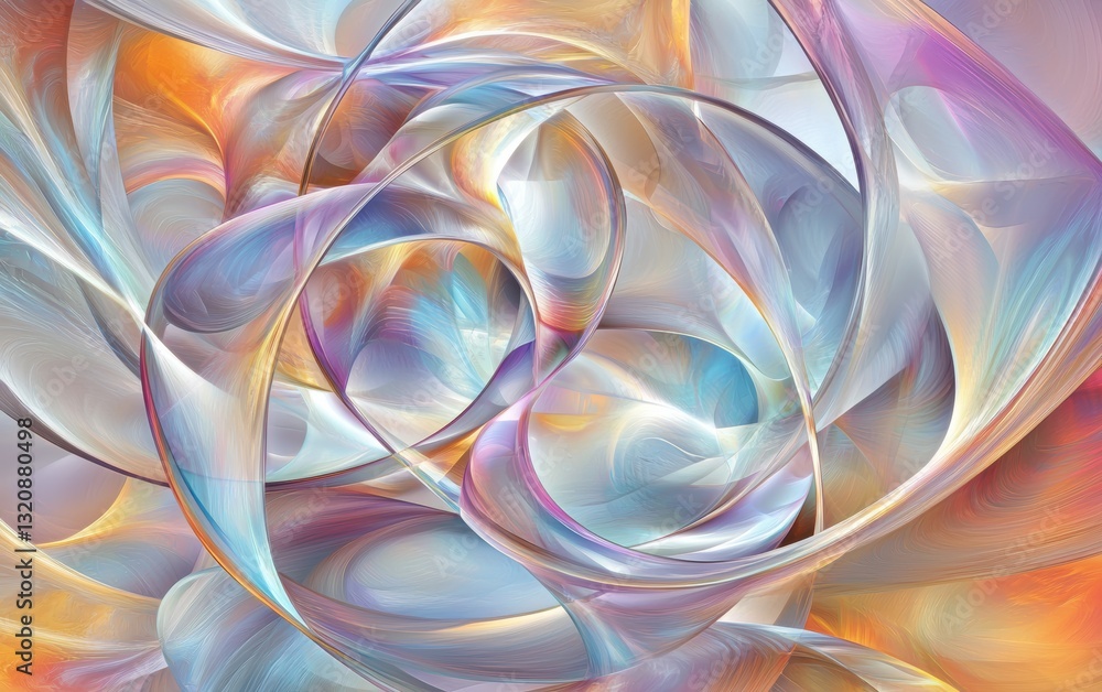 Aufkleber dynamic iridescent swirls with a soft neon glow, holographic pastel patterns creating a modern and s
