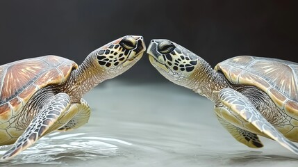 Naklejka premium Turtle interaction ocean habitat wildlife photography underwater environment close-up view marine life connection