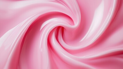 Obraz premium Glossy pastel pink cream swirls with a smooth texture, symbolizing hydration, skincare, and high-end beauty care