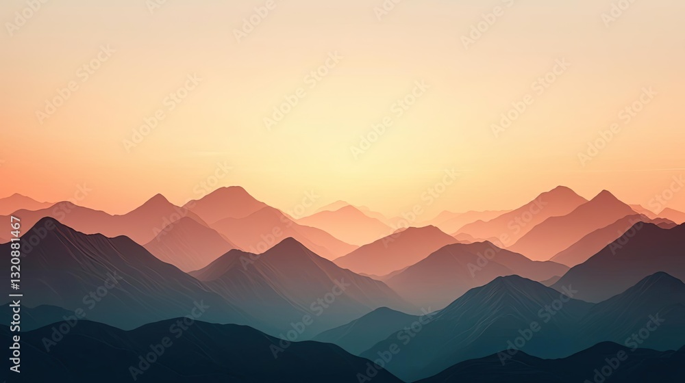 Poster abstract landscape background idea. breathtaking mountain view at sunset with layered peaks and a co