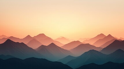 Fototapeta premium Abstract landscape background idea. Breathtaking mountain view at sunset with layered peaks and a colorful sky.