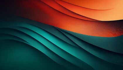 Obraz premium Abstract background. Deep teal and vibrant orange gradient background with subtle black and red noise texture, creating a bold and dynamic visual effect. 