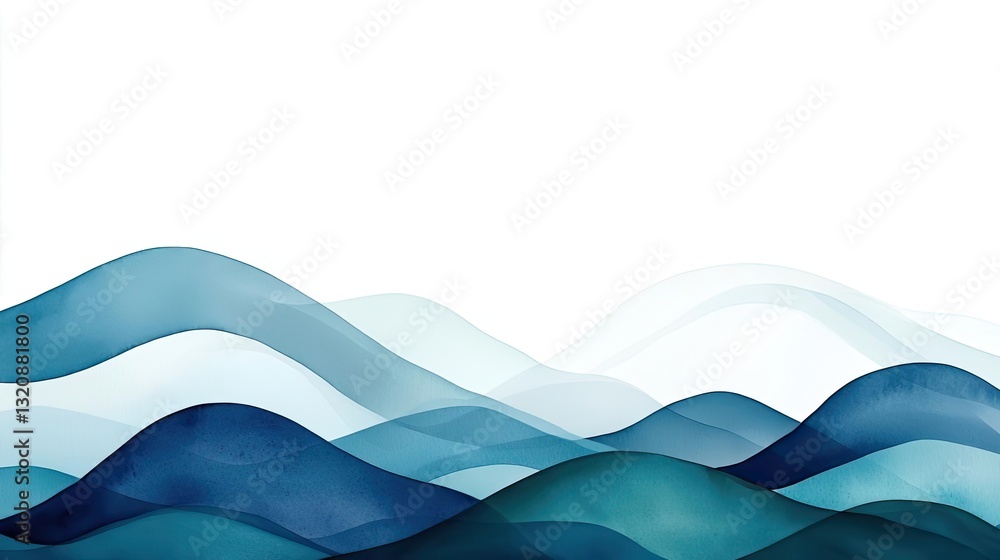 Poster digital watercolor painting abstract background idea. stylized waves in shades of blue create a calm