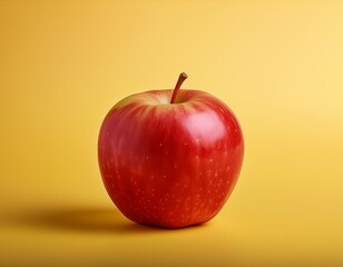 a single red apple sits on a yellow background
