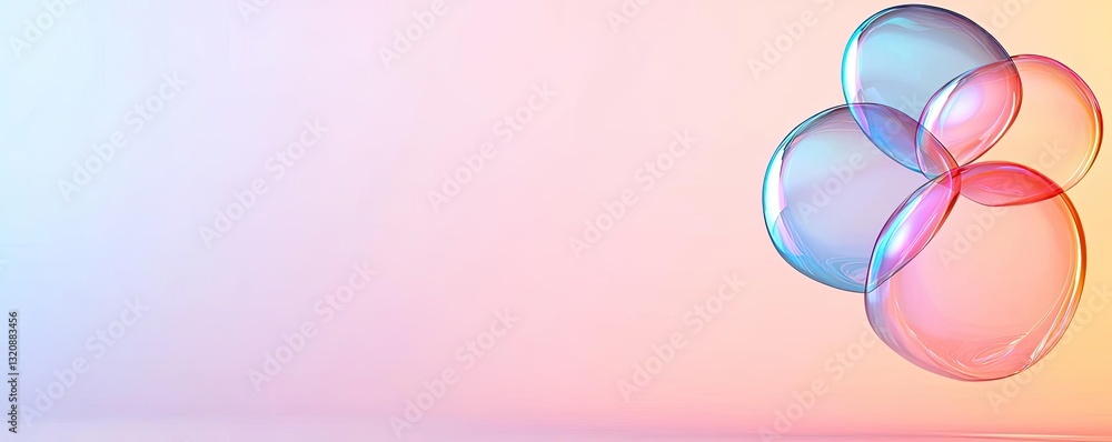 Poster minimalist graphic design abstract background concept. colorful soap bubbles floating against a soft