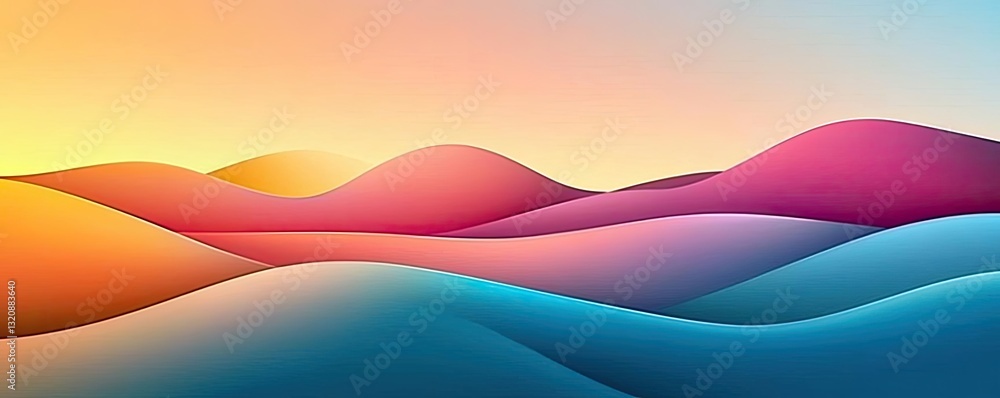 Poster Abstract landscape background idea. Vibrant abstract landscape with colorful hills and soft gradients at sunset.