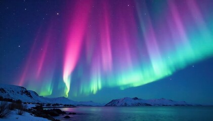 Swirling ribbons of pink, blue, and green aurora paint the night , stunning, ribbon