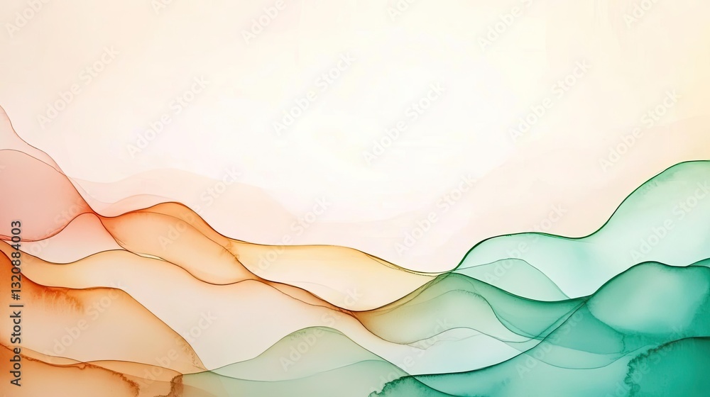 Aufkleber Digital watercolor painting abstract background idea. A serene abstract background featuring flowing colors in soft waves.