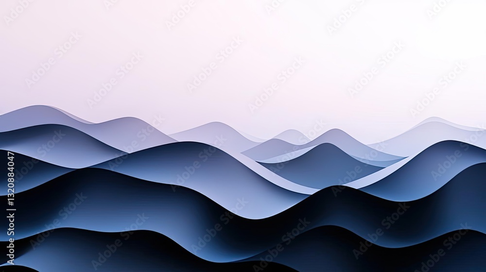 Poster Minimalist graphic design abstract background concept. Abstract waves create a soothing, modern design with a gradient of blue and white tones.