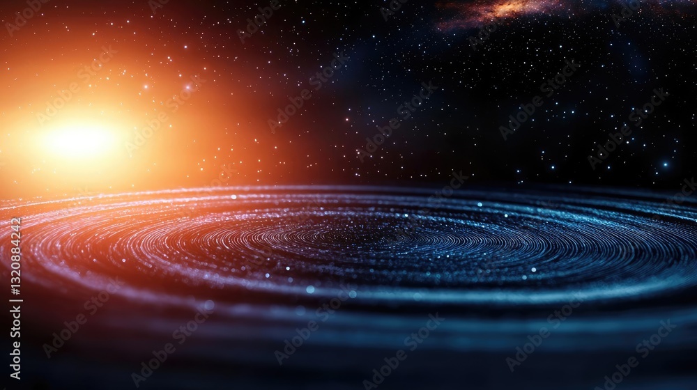 Poster Minimalist graphic design abstract background concept. A mesmerizing view of swirling cosmic patterns with a glowing stellar backdrop.