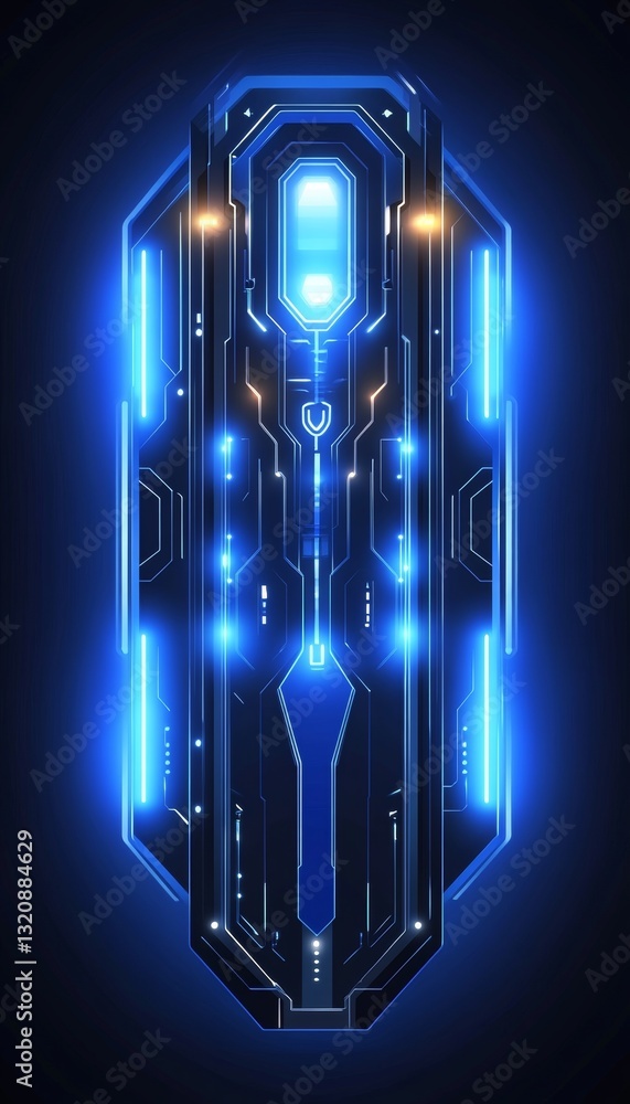 Poster futuristic geometric circuitry. a minimalist design with bright glowing nodes on a dark background.