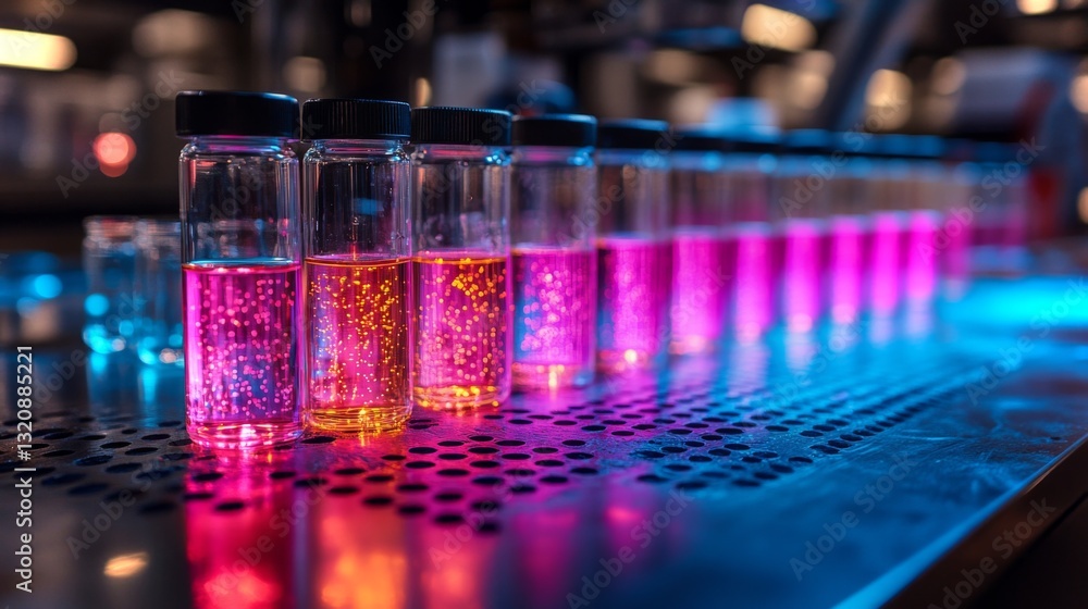 Leinwandbilder brightly colored vials filled with chemical solutions display vibrant hues in a refinery lab. automa