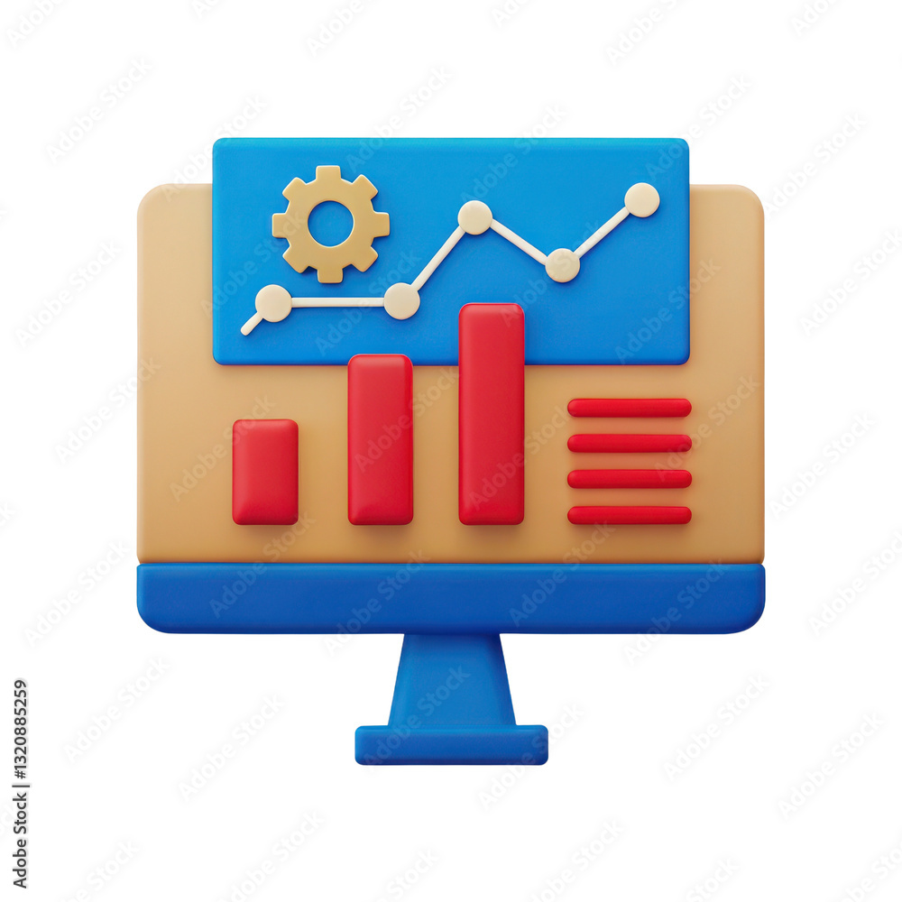 Poster colorful 3d illustration of analytics dashboard with charts and graphs for business insights