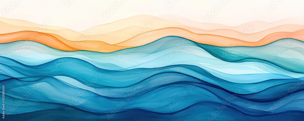 Aufkleber digital watercolor painting abstract background idea. abstract waves in blue and orange hues creatin
