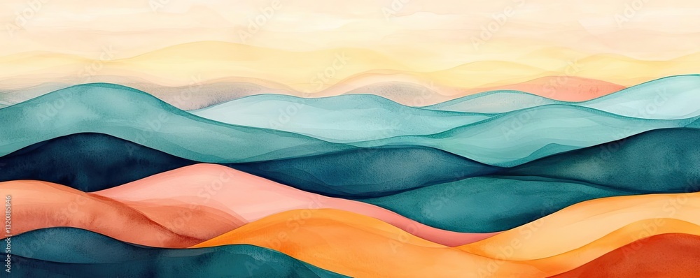 Poster digital watercolor painting abstract background idea. colorful abstract landscape with fluid shapes 