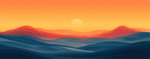 Fototapeta premium Abstract landscape background idea. Stunning sunset over rolling hills with vibrant orange and blue hues.