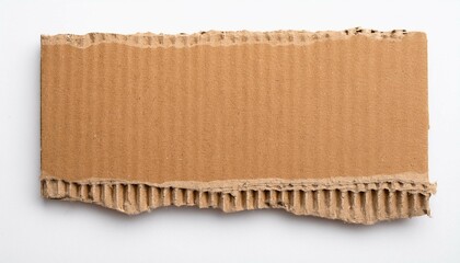 torn brown corrugated cardboard piece with rough edges on white background texture and design concept