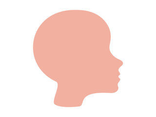 Minimalist silhouette of head of human man of Caucasian race with neutral skin tone. Face of boy child. White background. Avatar icon, design element, ethnicity, racial identity, nationality, cultural