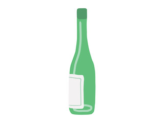 Green Empty Wine Bottle Illustration with Blank Label isolated on White Background. Beer Bottle. Concept of Beverage Art, Minimalist Design, Alcohol Icon, Drink Packaging, Graphic Element