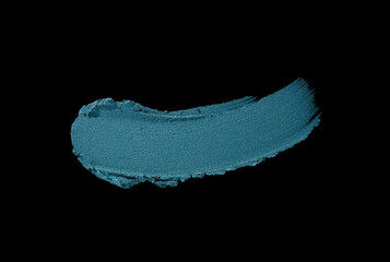 Cosmetic beauty make-up product smudge swatch. Sample of marine blue metallic colored eye liner,...