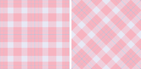 Warm Soft Pink and Pastel Light Blue Seamless Tartan Fabric Design