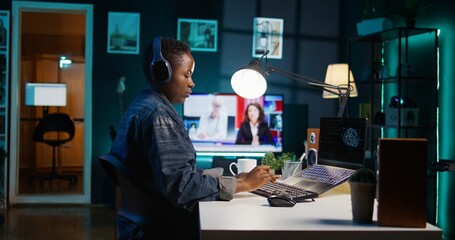 Computer scientist updating artificial intelligence neural networks, writing binary code scripts....