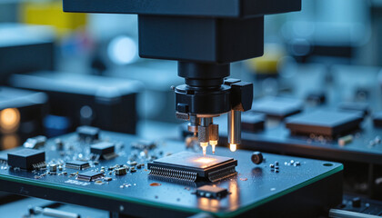 Microchip assembly process with machinery in a technology lab