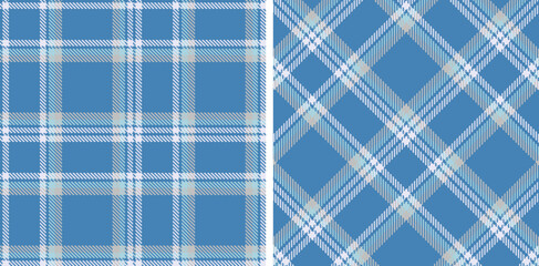Spring Deep Cool Blue & Iridescent Pale Grey Seamless Tartan Fabric Design