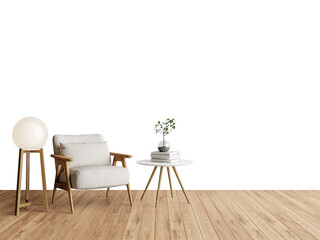 Free PNG an armchair in a empty room with Minimalist Living Room with Armchair. Decorated home mockup with free space. 3d illustration, 3d rendering	

