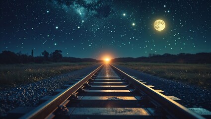 Railway tracks under the night sky, symbolizing journey and industrial endurance
