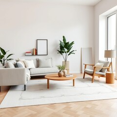 Modern interior design with light empty mock-up wall and gray furniture,  minimalistic interior design living room.