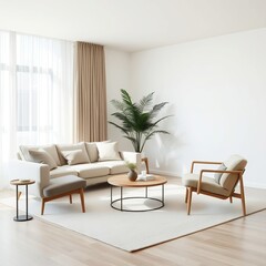 Modern interior design with light empty mock-up wall and gray furniture,  minimalistic interior design living room.