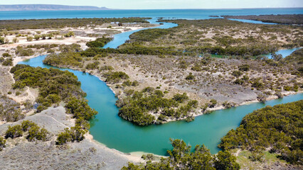 A river mouth in Southern Australia, seen from above
