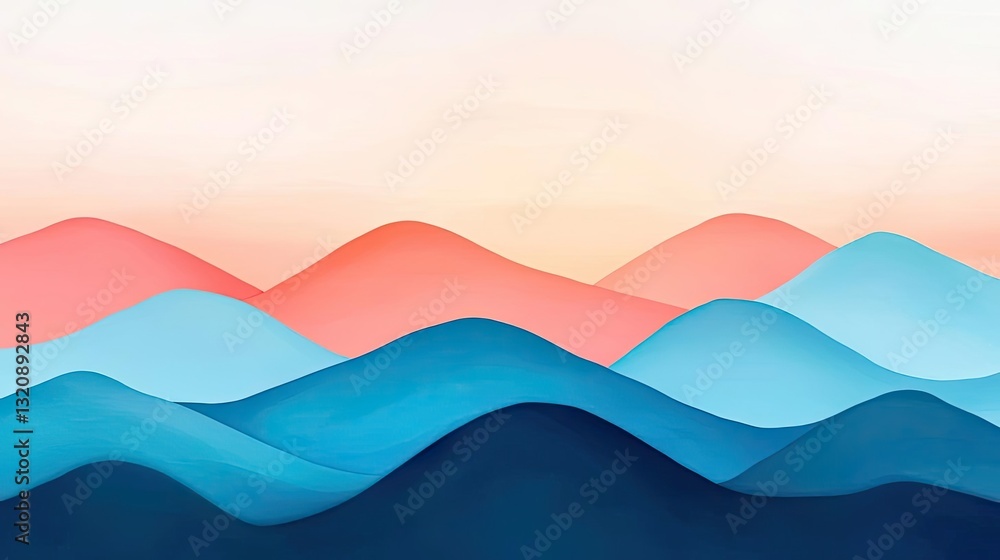 Poster Abstract landscape background idea. Abstract representation of colorful rolling hills under a soft pastel sky.
