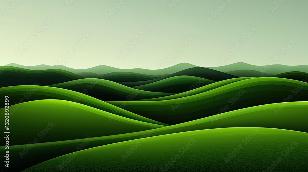 Poster abstract landscape background idea. a serene view of rolling green hills under a soft pastel sky.