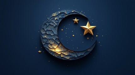 Elegant modern vector design featuring a crescent moon and a star with sparkling details
