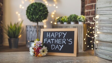 Happy Father's Day! A heartwarming message for Dad, adorned with vibrant flowers and warm lighting, creating a cozy and loving atmosphere.