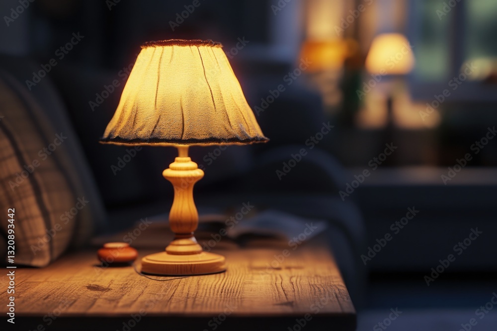 Poster a table with a lamp on top, suitable for office or home use