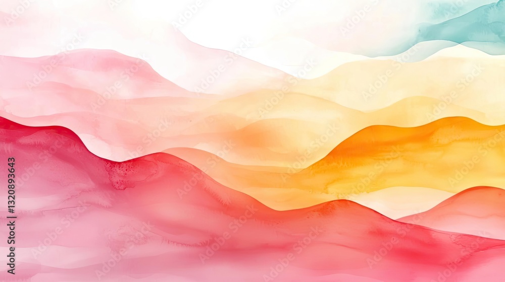 Poster digital watercolor painting abstract background idea. vibrant abstract watercolor waves in warm tone
