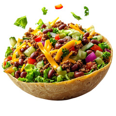 A Fresh Taco Salad with Ground Beans Cheese Isolated on Transparent Background