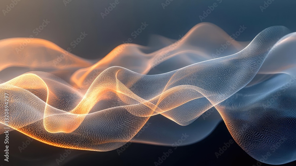 Poster Minimalist graphic design abstract background concept. Abstract flow of light waves in soft colors creating a dynamic and ethereal atmosphere.