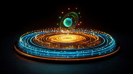 Obraz premium Abstract Cosmic Energy Sphere with Orbiting Light Trails