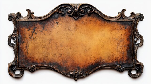 vintage leather sign in a figured metal frame isolated on a white background