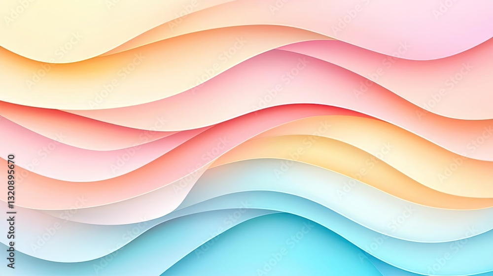 Poster Minimalist graphic design abstract background concept. A vibrant wave pattern in pastel colors creating a soothing visual effect.