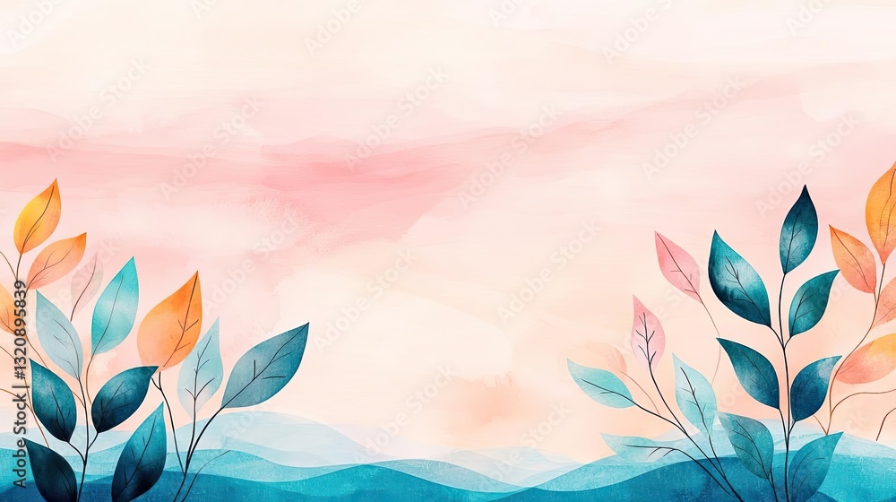 Aufkleber Digital watercolor painting abstract background idea. A soft watercolor abstract background with colorful leaves and gentle hues.